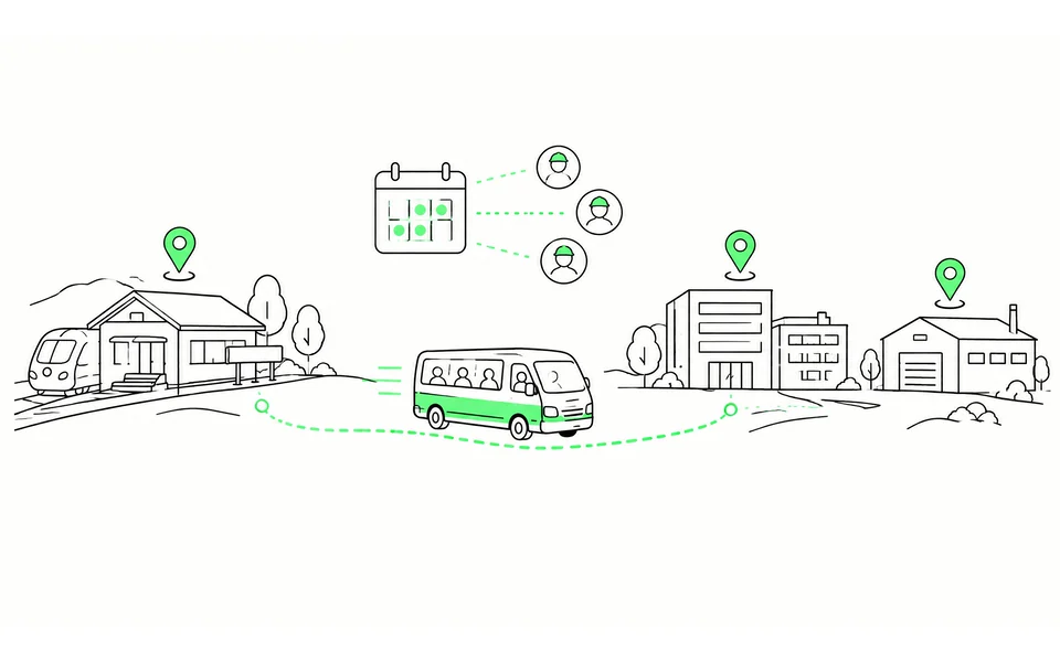 Gewerbegebiet mit On-Demand-Shuttle anbinden. Wie Gemeinden und Betriebe die letzte Meile zur Arbeit lösen On-Demand-Shuttle verbindet Bahnhof und Gewerbegebiet für Pendler