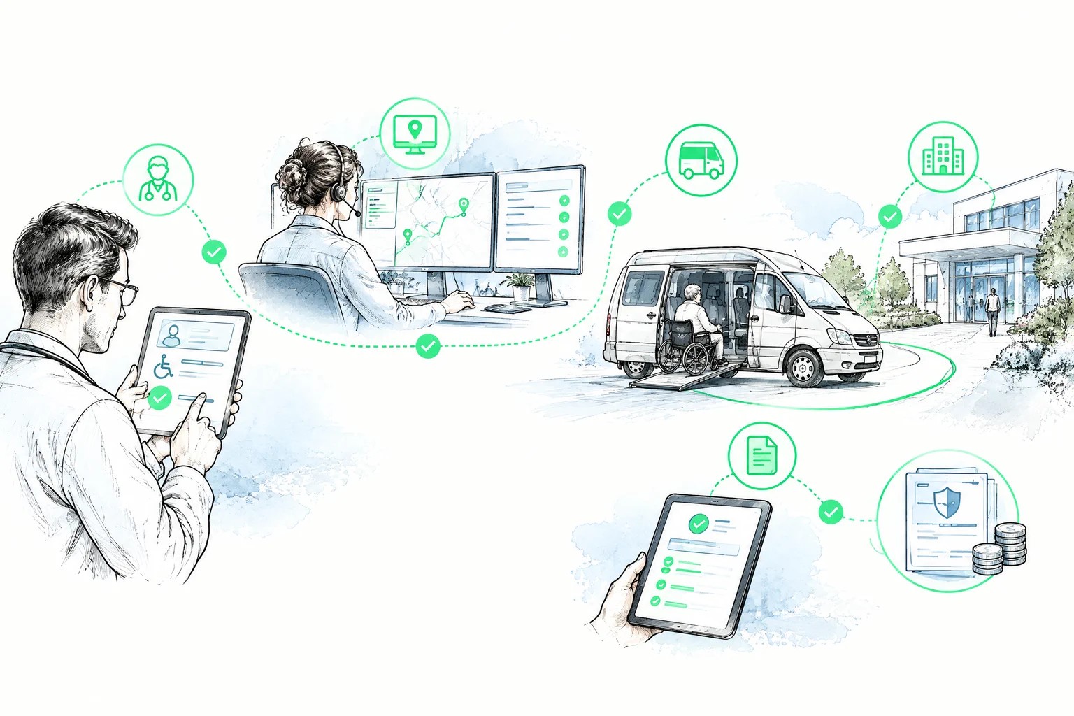 Digitale Prozesskette von Verordnung über Disposition und Fahrt bis zur Abrechnung
