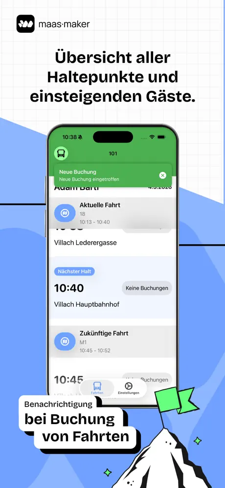 maas.maker Fahrer-App: Haltepunkte und Fahrgästübersicht